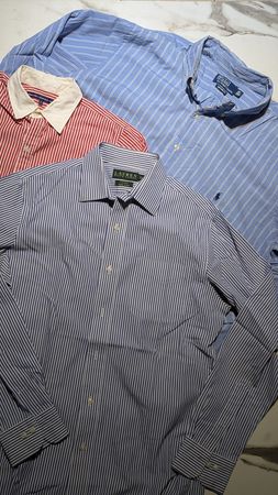 Camisas de botão de manga longa listradas em branco e azul da Polo Ralph Lauren
