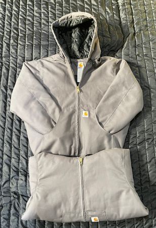Carhartt rework style grey hooded jacket