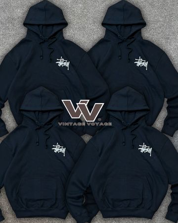 Stussy reworked style black pullover hoodies #8126