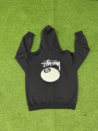 Rework style embroidered 8 ball black stussy hoodies