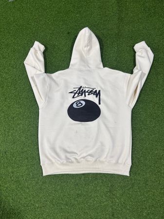 Rework style embroidered 8 ball cream stussy hoodies
