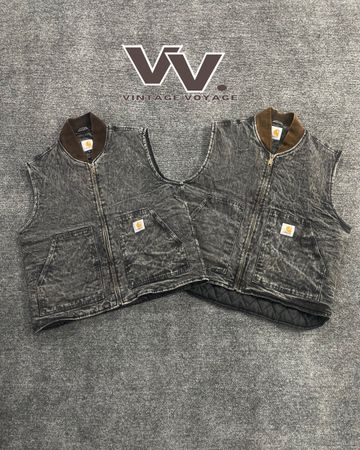 Carhartt reworked style black acid wash gilets #9126