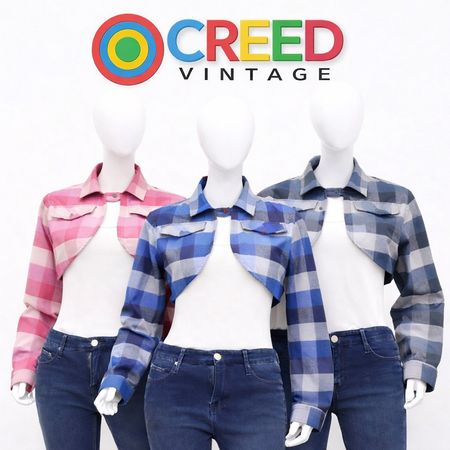 CR1114  Upcycled Cropped Flannel Jacket