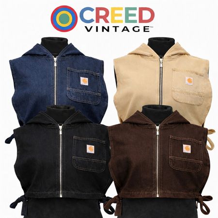 CR1116  Upcycled Cropped Hooded Denim Utility Vest