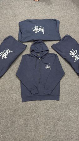 Stussy Embroidered Dark Blue Rework Style Zipper Hoodies