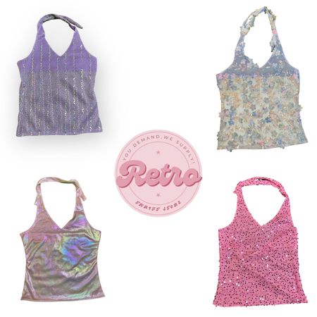 Y2K inspired Glamour Girl Embalished Halter Neck Tops (R)