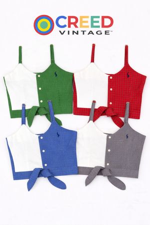 CR1120 Upcycled Tie-Front Check Crop Top