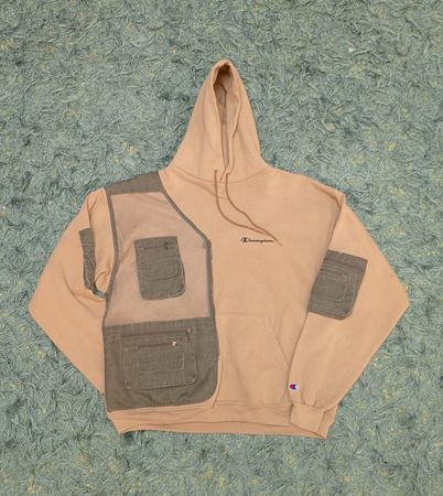 Upcycled Champion Hoodies with Military Mesh Vest & Cargo Pockets