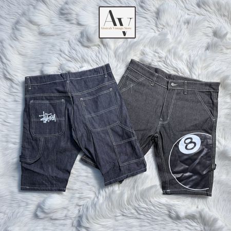 Stussy rework style blue 8ballxstusy denim shorts