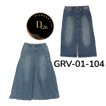 Y2K Aesthetic Denim Midi Long Skirt – Classic Retro Fit (GRV-01-104)