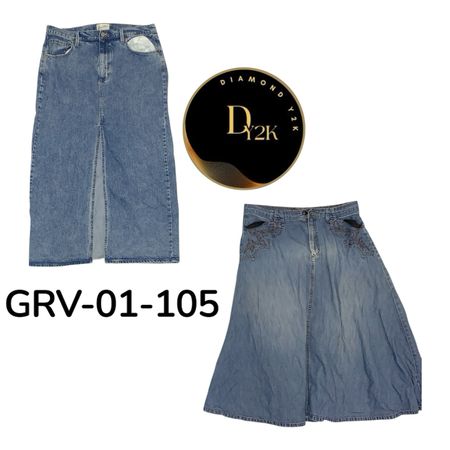 Retro Y2K Denim Midi, Long Skirt – Moda anni 2000 (GRV-01-105)