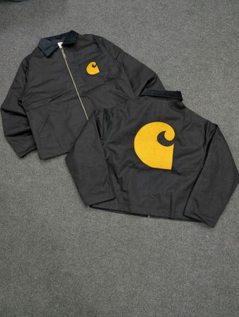 Carhartt Black Detroit Rework Style Jackets, Gold Carhartt Logo Embroidery (front & back), (CE-002), 5 pcs