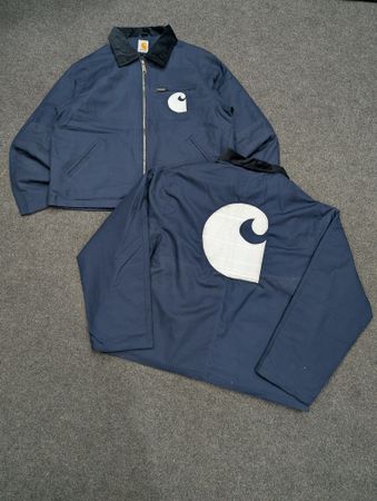 Carhartt Navy Blue Detroit Rework Style Jackets, White Carhartt Logo Embroidery (front & back), (CE-003), 5 pcs
