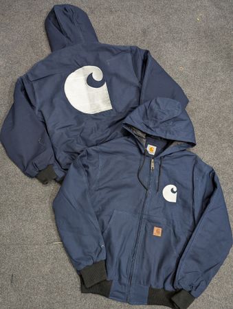 Carhartt Navy Blue Active Wear Rework Style Jackets, White Carhartt Logo Embroidery (front & back), (CE-007), 5 pcs