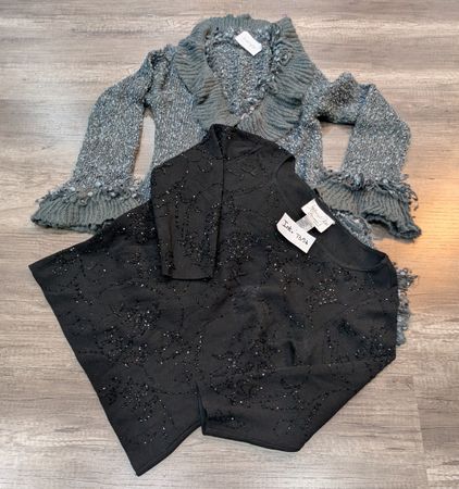 3027 - Y2K Boho Beaded Black Vest with Chunky Knit Shrug Cardigan
