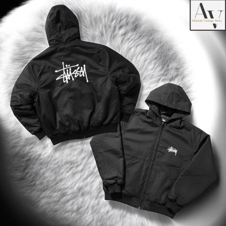 Stussy rework style black embroidery hooded jacket