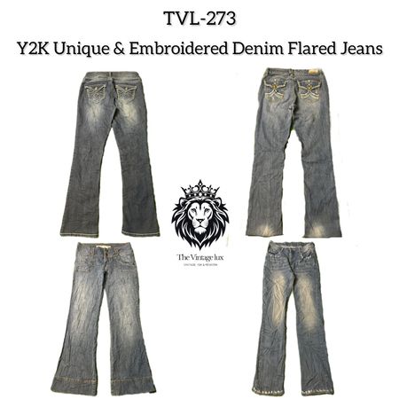 Y2K Unique & Embroidered Denim Flared Jeans (TVL-273)