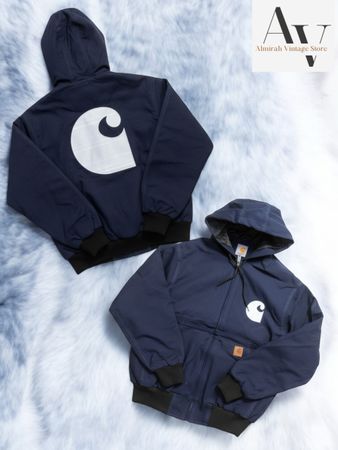 Carhartt rework style blue embroidery hooded jacket