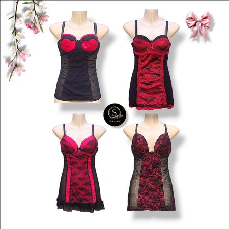 Y2K Style Black & Red Babydoll Tops