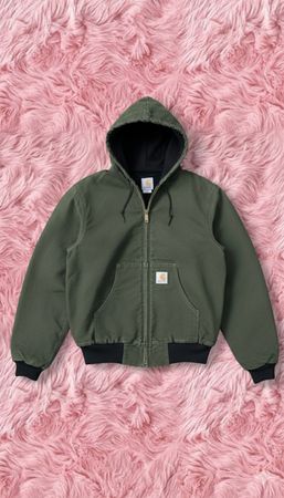 Carhartt rework style green hooded jacket