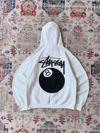 Stussy rework style 8 ball print gray hoodie