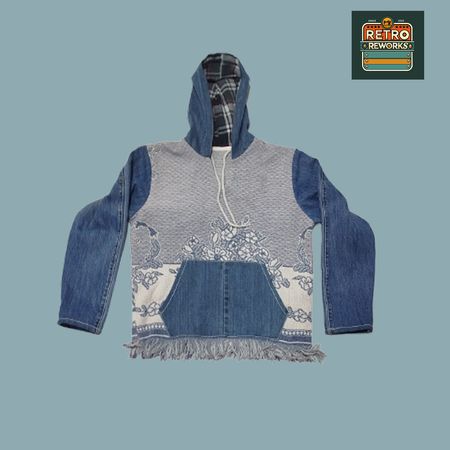 Upcycled Tapestry Denim Hoodie Jacket