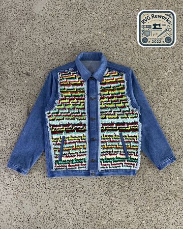 Upcycled Crochet Panel Denim Jacket