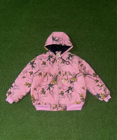 Rework style camo pink workwear carhartt hooded jacket