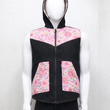 CR1160  Upcycled Quilted Denim Hooded Vest