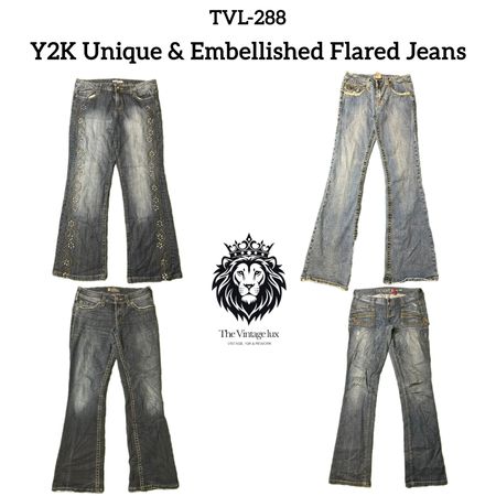 Y2K Unique & Embellished Flared Jeans (TVL-288)