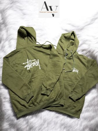 Stussy rework style green zipper hoodie