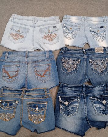 HD1319 Ladies Upcycled Y2K Embellished Denim Micro Mini Shorts