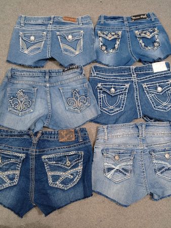 HD1318 Ladies Upcycled Y2K Embellished Denim Micro Mini Shorts