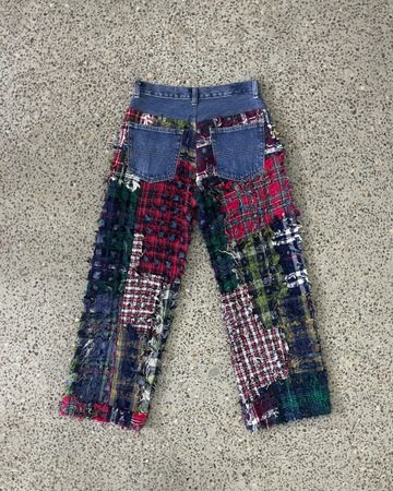 Pantalons en denim Boro en flanelle patchwork recyclé