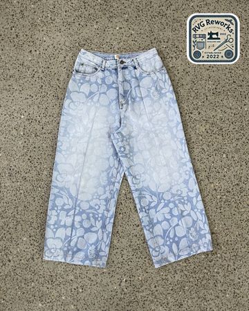 Upcycled Laser-Printed Wide-Leg Jeans