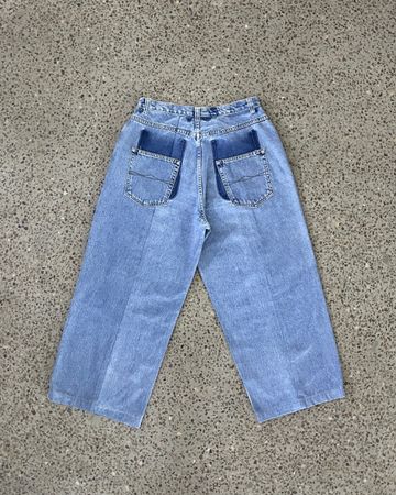 Upcycled Laser-Printed Wide-Leg Jeans