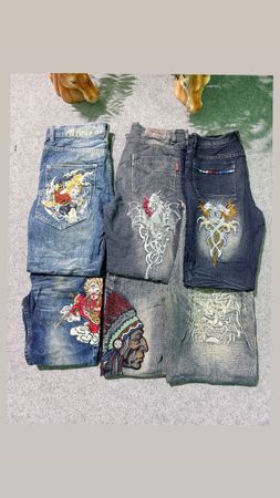 Jeans en denim brodés y2k japonais