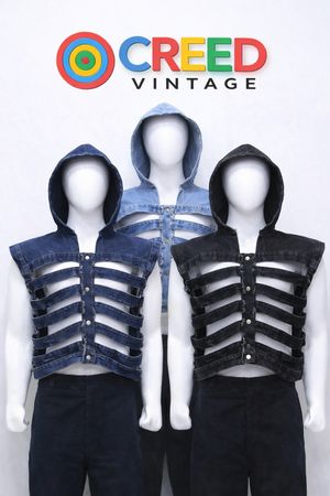 CR1174  Upcycled Rib-Cage Denim Hooded Vest