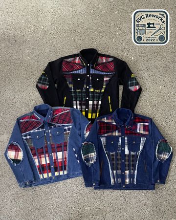 Upcycled Plaid Panel Patchwork Denim Jacket