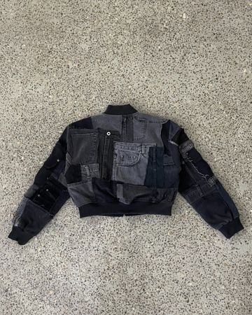 Upcycled Patchwork Denim Bomber Crop Jacket