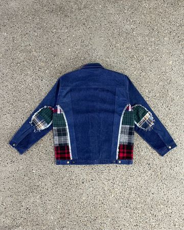 Upcycled Plaid Panel Patchwork Denim Jacket