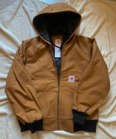 Carhartt rework style beige hooded jacket