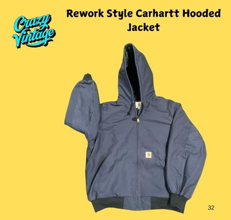 Carhartt rework style blue hooded jacket