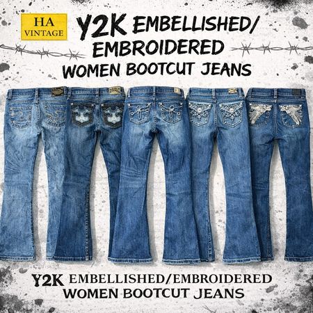 Jeans bootcut brodés embellis Y2K