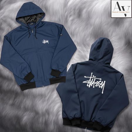 Stussy rework style blue embroidery hooded jacket