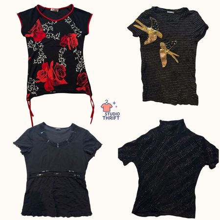 Euro Noir Y2K Camisetas de Manga Curta