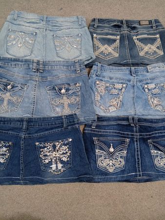 HD1343 Ladies Upcycled Y2K Embellished Denim Micro Mini Skirts