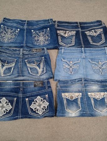 HD1342 Ladies Upcycled Y2K Embellished Denim Micro Mini Skirts