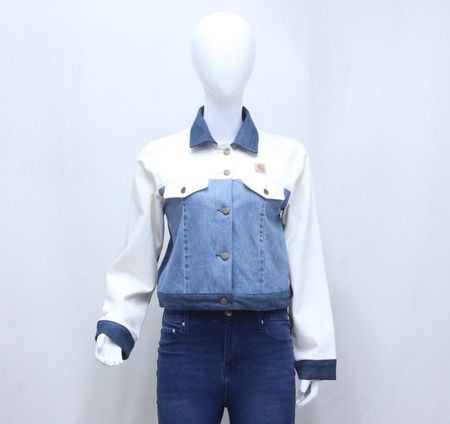 cr1193 Upcycled Cropped Denim Panel Jacket