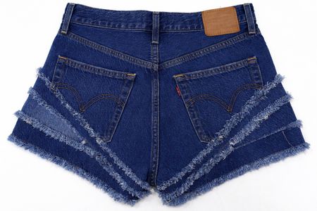 CR1202 Upcycled Frayed Seam Denim Shorts